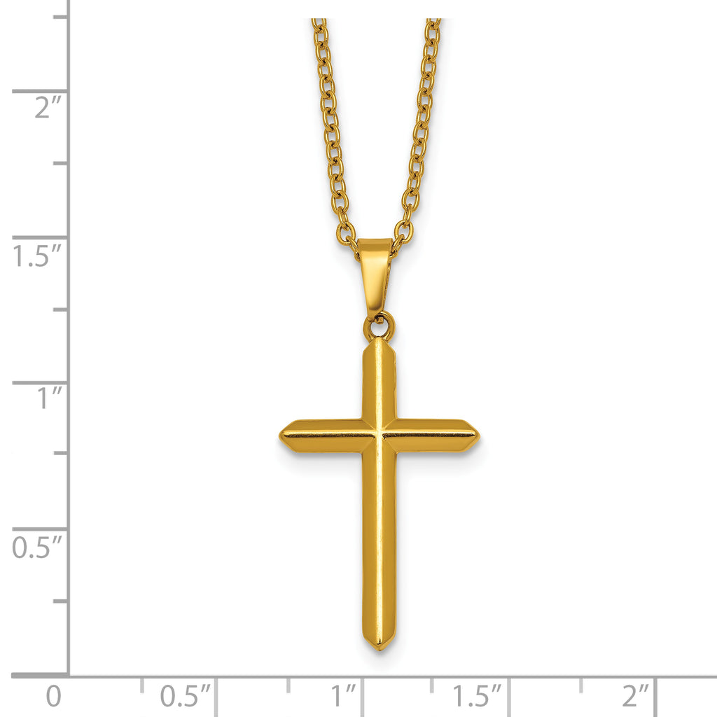 Gold-Tone Polished Cross Stainless Steel Cable Chain Necklace 24in