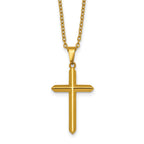Gold-Tone Polished Cross Stainless Steel Cable Chain Necklace 24in