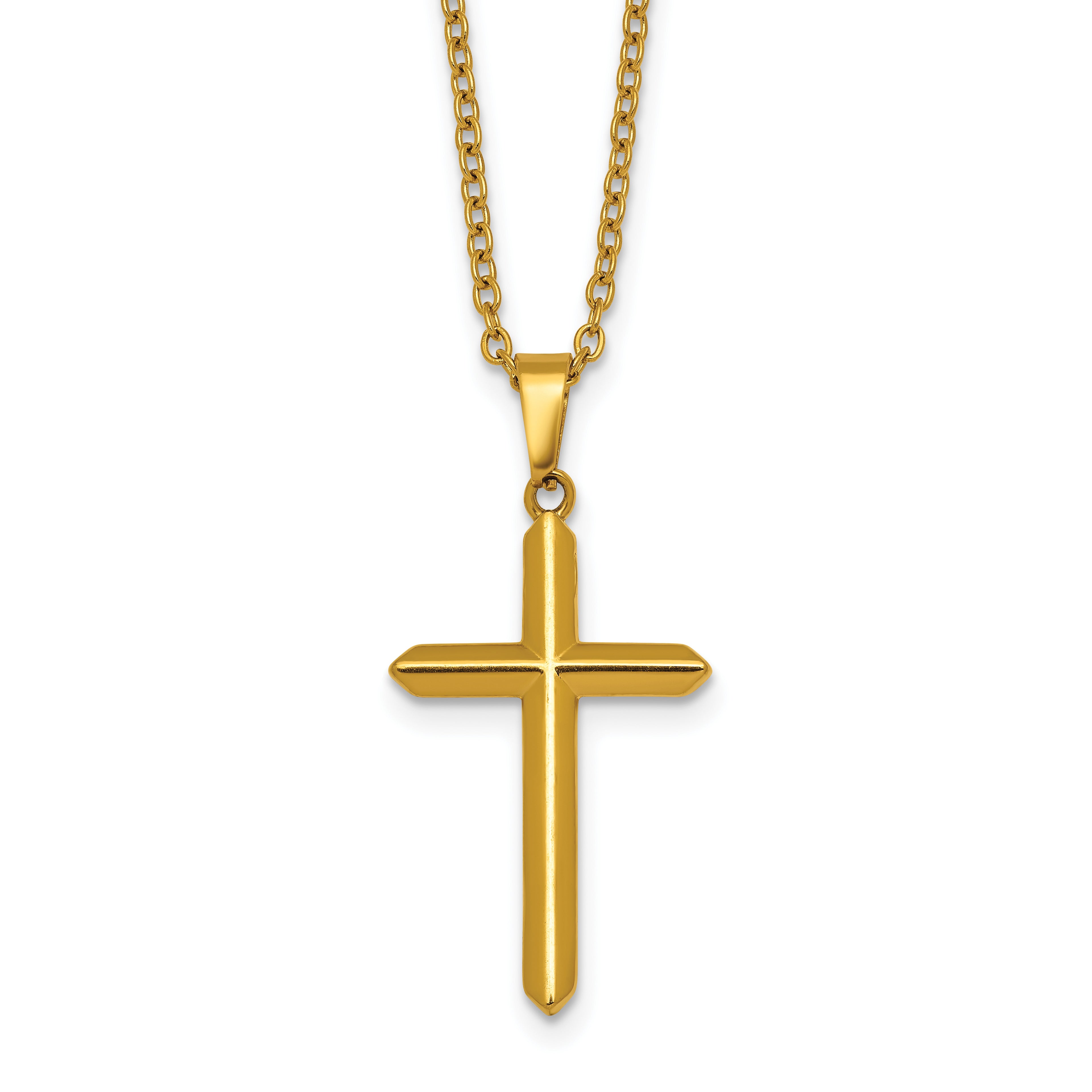 Gold-Tone Polished Cross Stainless Steel Cable Chain Necklace 24in