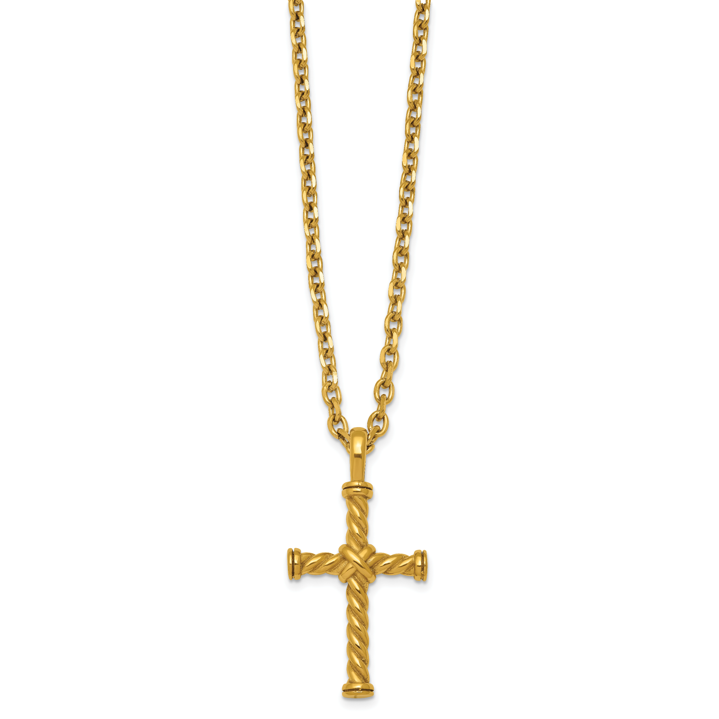 Gold-Tone Polished Cross Stainless Steel Cable Chain Necklace 3.65mm Secondary image