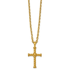 Gold-Tone Polished Cross Stainless Steel Cable Chain Necklace 3.65mm