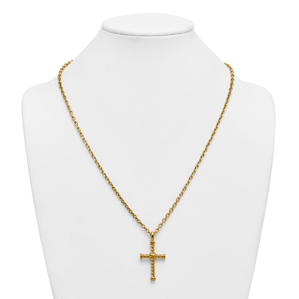 Gold-Tone Polished Cross Stainless Steel Cable Chain Necklace 3.65mm