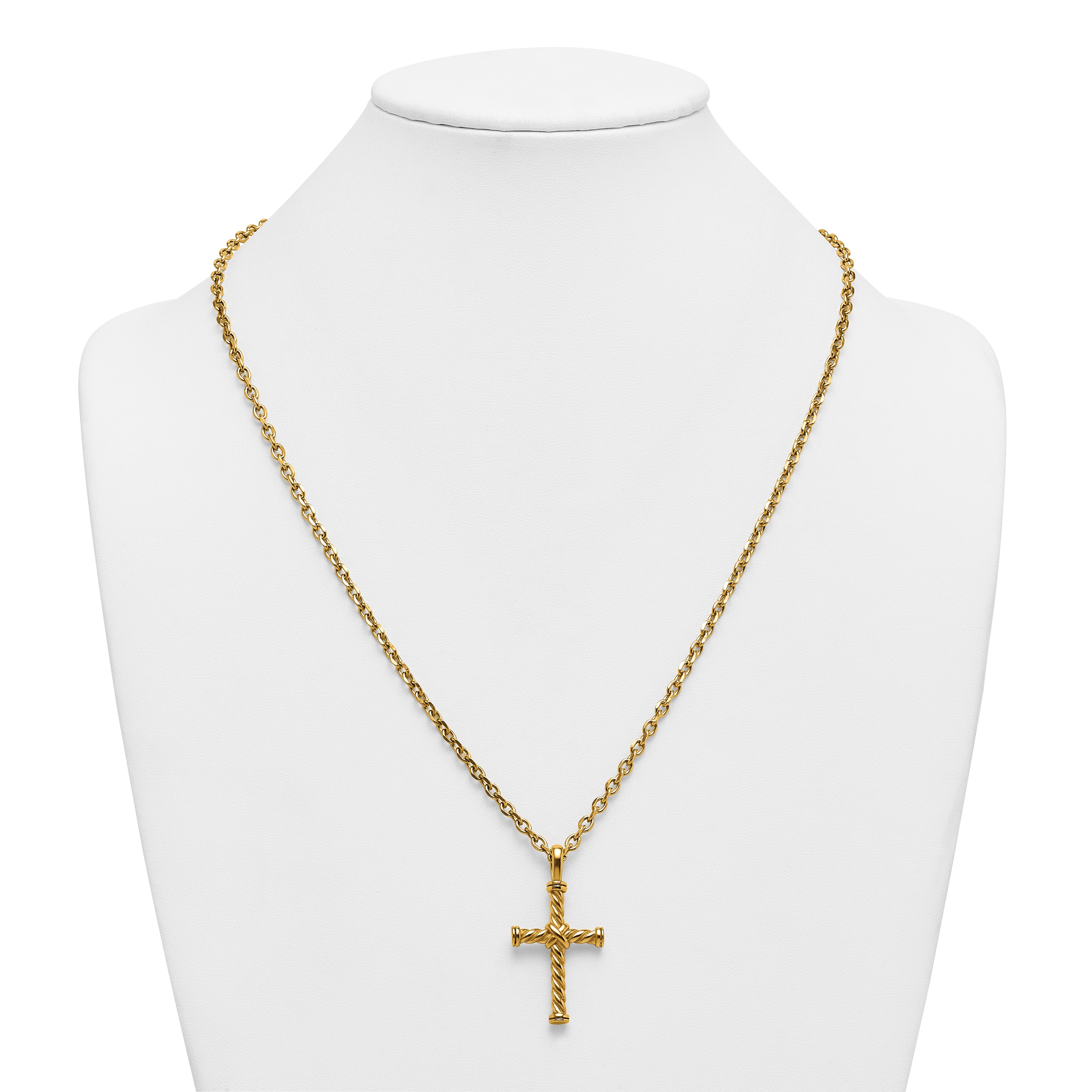 Gold-Tone Polished Cross Stainless Steel Cable Chain Necklace 3.65mm