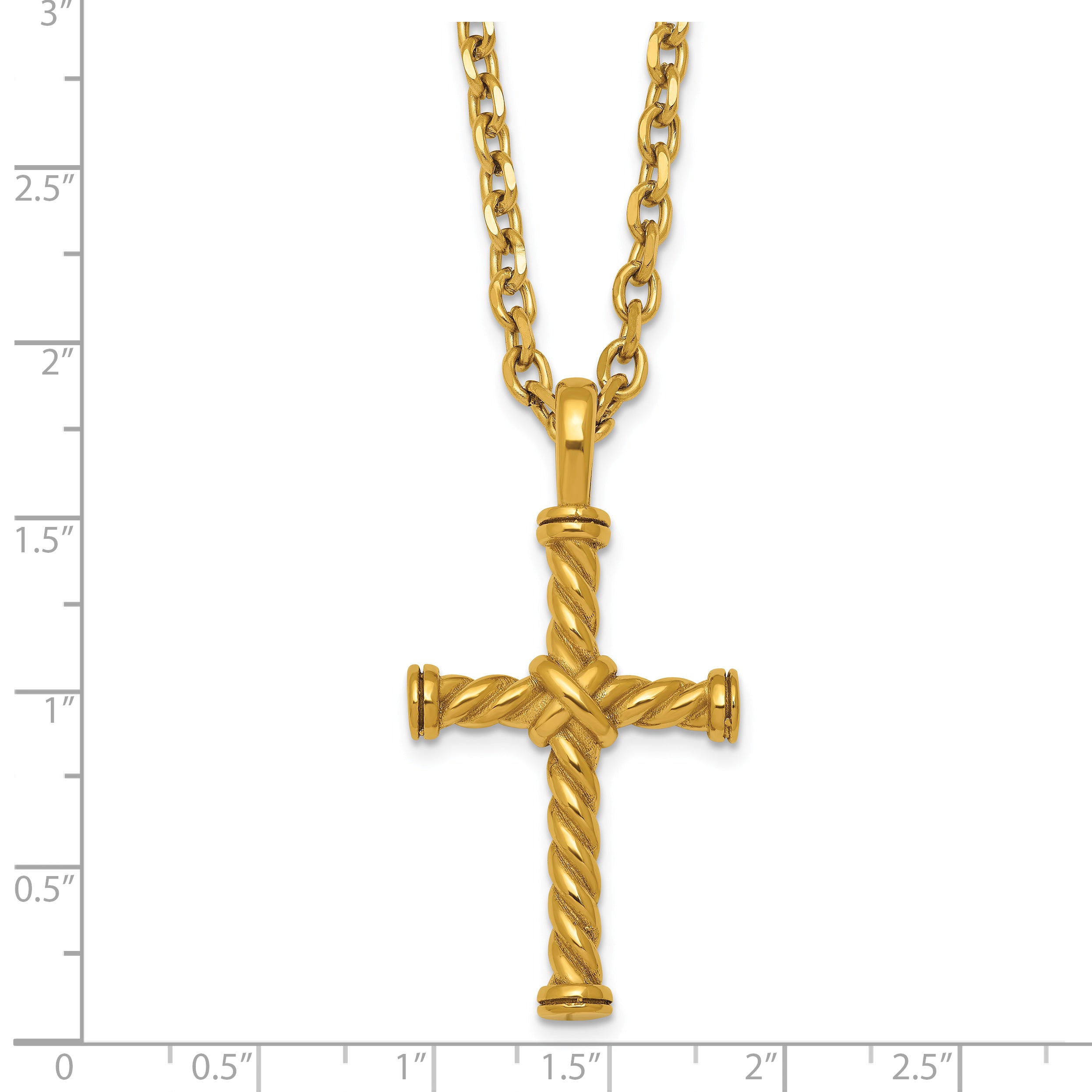Gold-Tone Polished Cross Stainless Steel Cable Chain Necklace 3.65mm