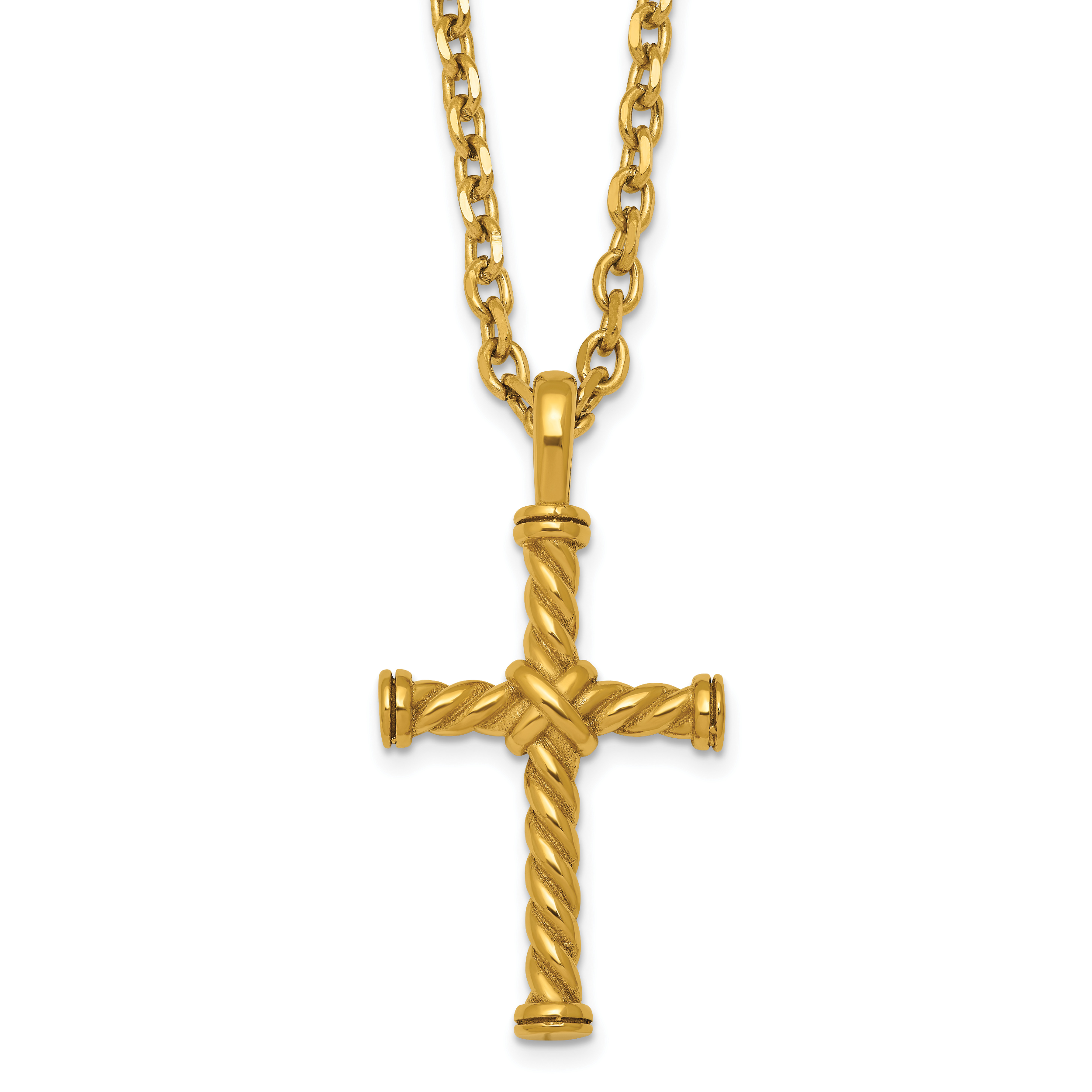 Gold-Tone Polished Cross Stainless Steel Cable Chain Necklace 3.65mm Main image
