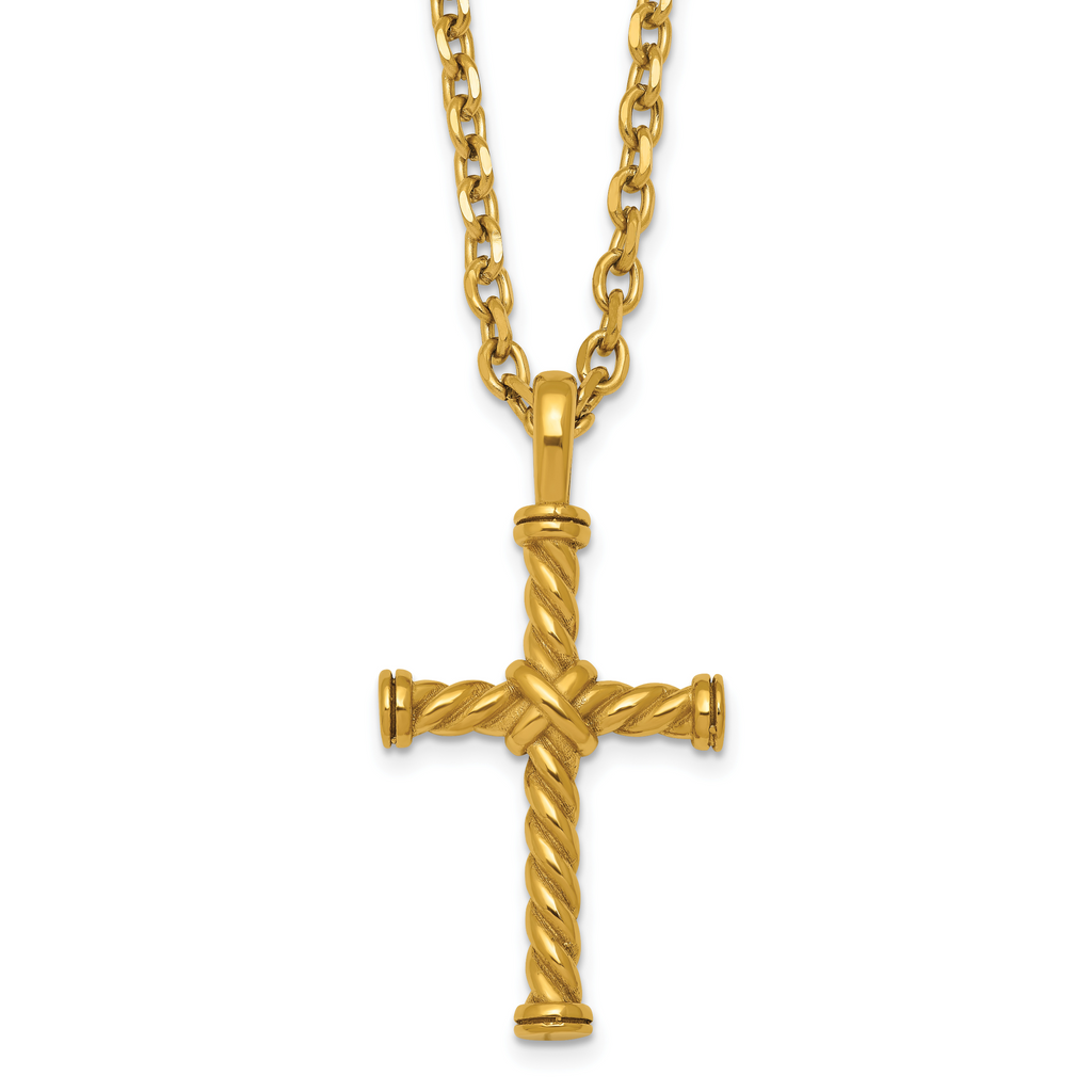 Gold-Tone Polished Cross Stainless Steel Cable Chain Necklace 3.65mm