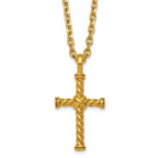 Gold-Tone Polished Cross Stainless Steel Cable Chain Necklace 3.65mm
