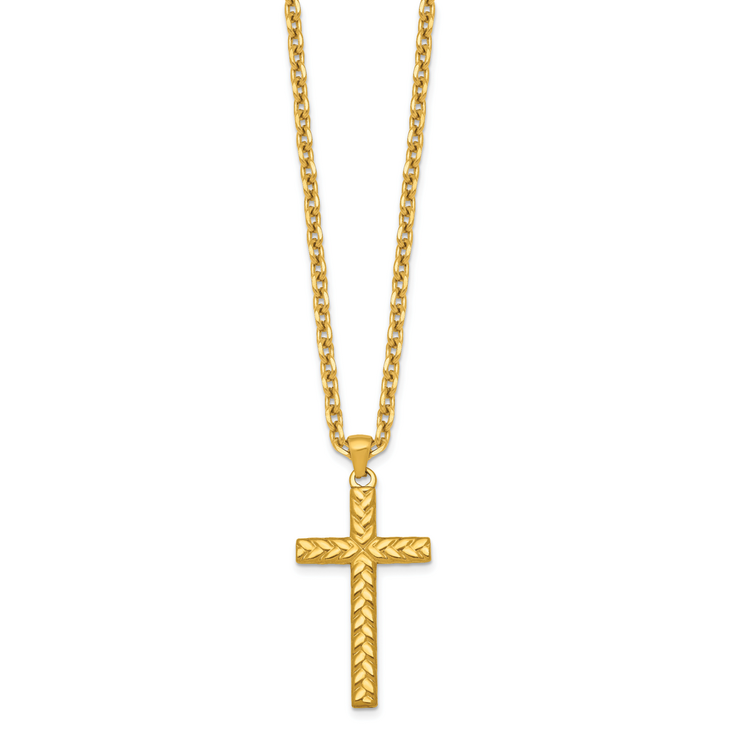 Gold-Tone Polished Cross Stainless Steel Cable Chain Necklace 3.6mm