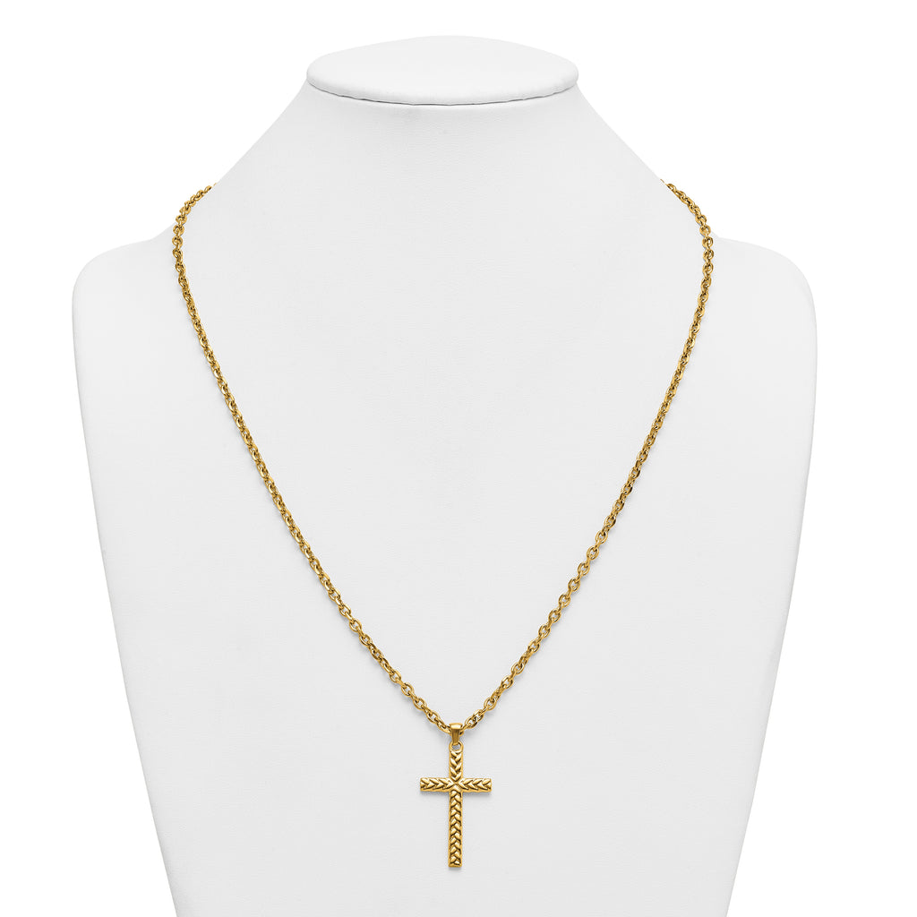 Gold-Tone Polished Cross Stainless Steel Cable Chain Necklace 3.6mm