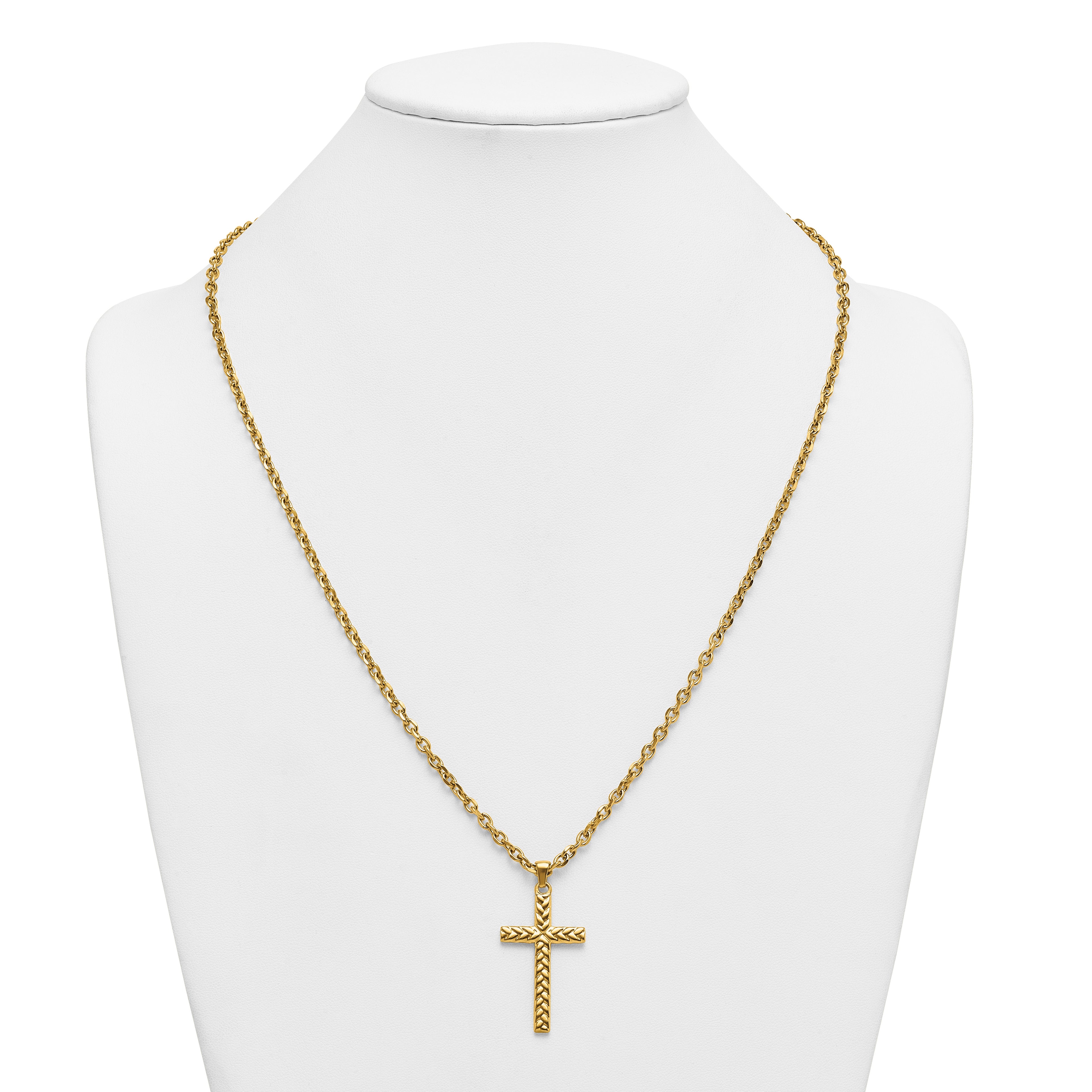 Gold-Tone Polished Cross Stainless Steel Cable Chain Necklace 3.6mm