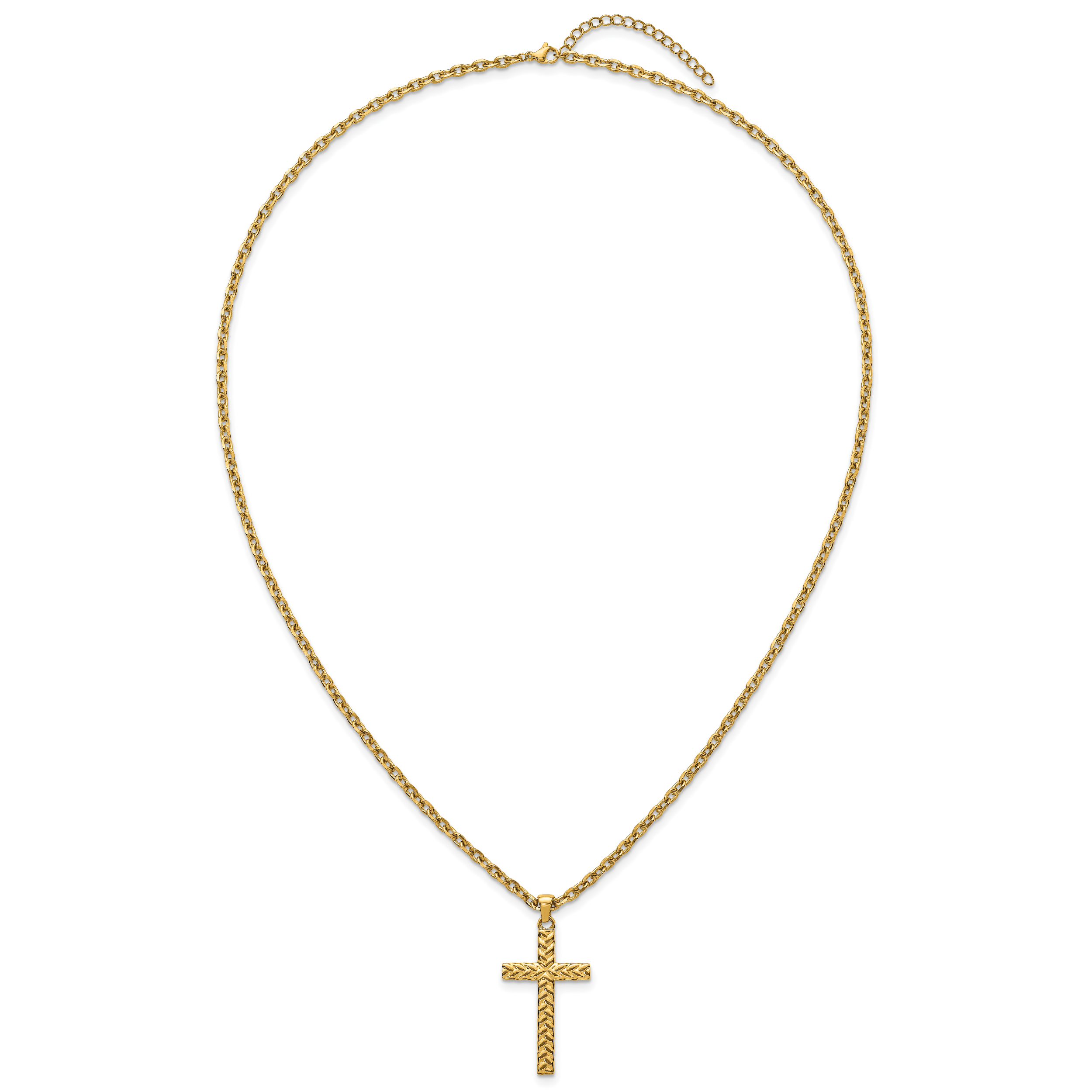 Gold-Tone Polished Cross Stainless Steel Cable Chain Necklace 3.6mm