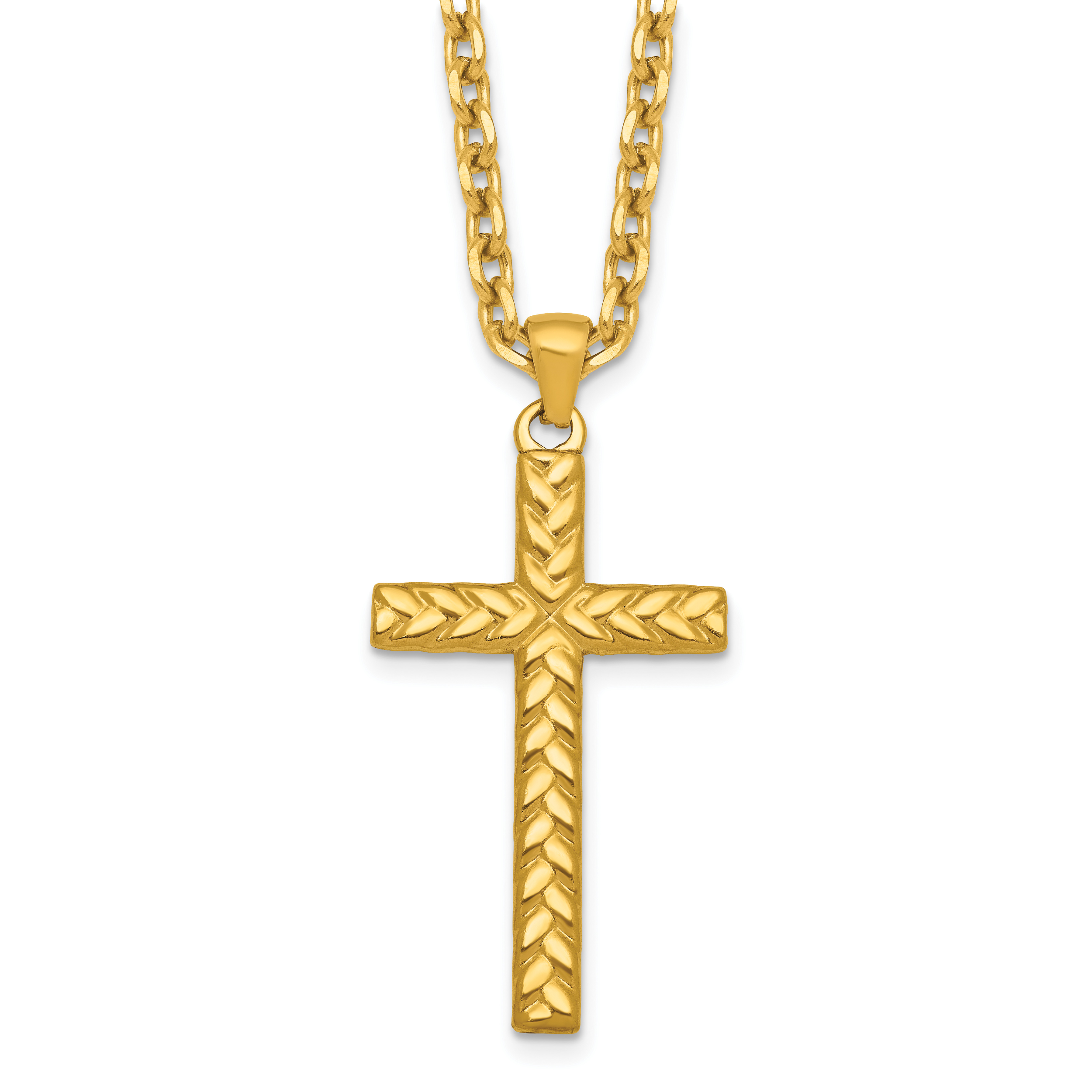 Gold-Tone Polished Cross Stainless Steel Cable Chain Necklace 3.6mm
