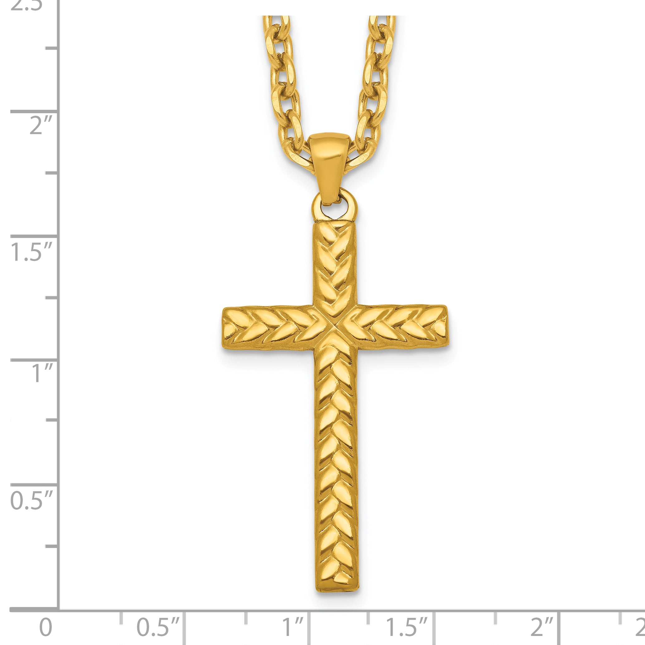 Gold-Tone Polished Cross Stainless Steel Cable Chain Necklace 3.6mm