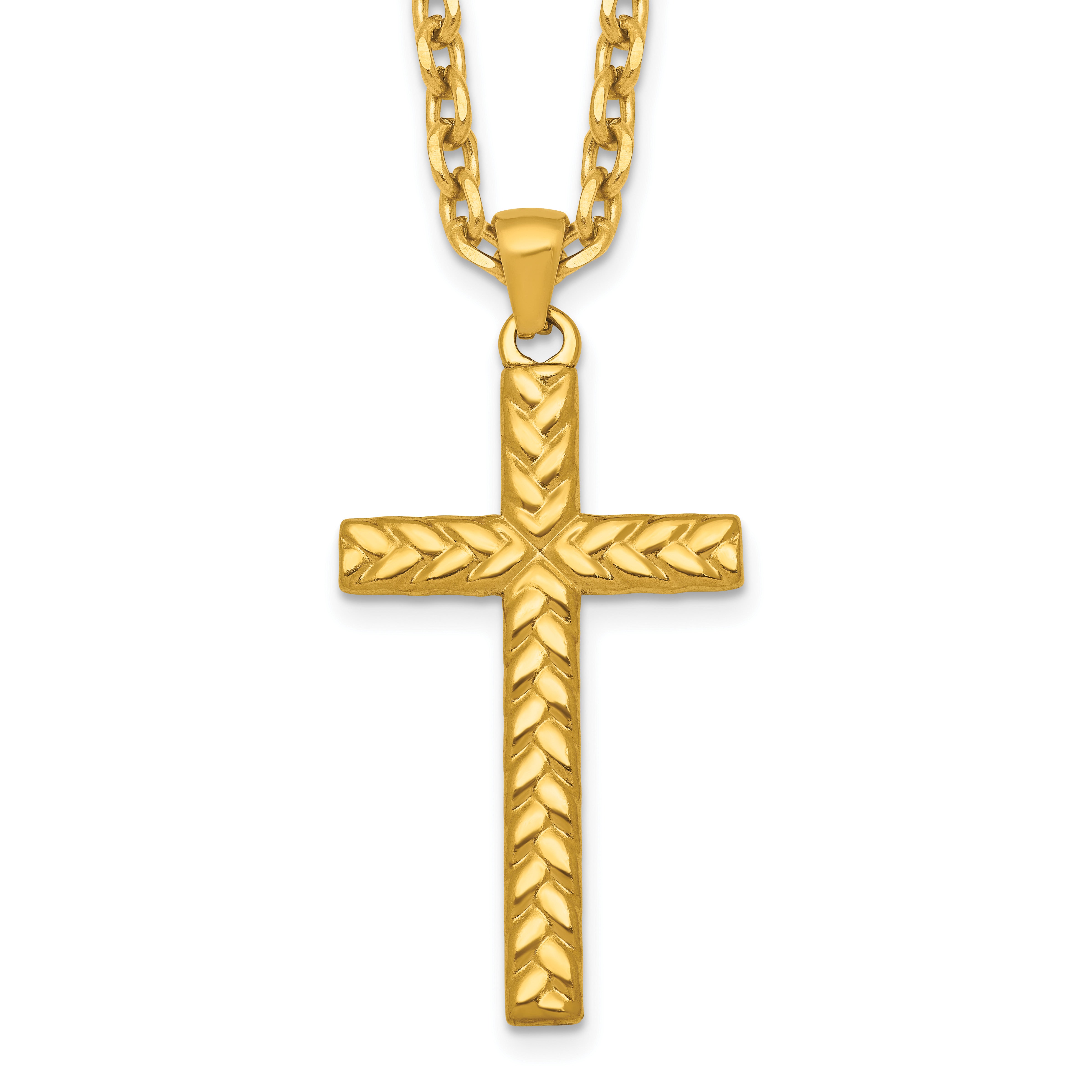 Gold-Tone Polished Cross Stainless Steel Cable Chain Necklace 3.6mm Main image