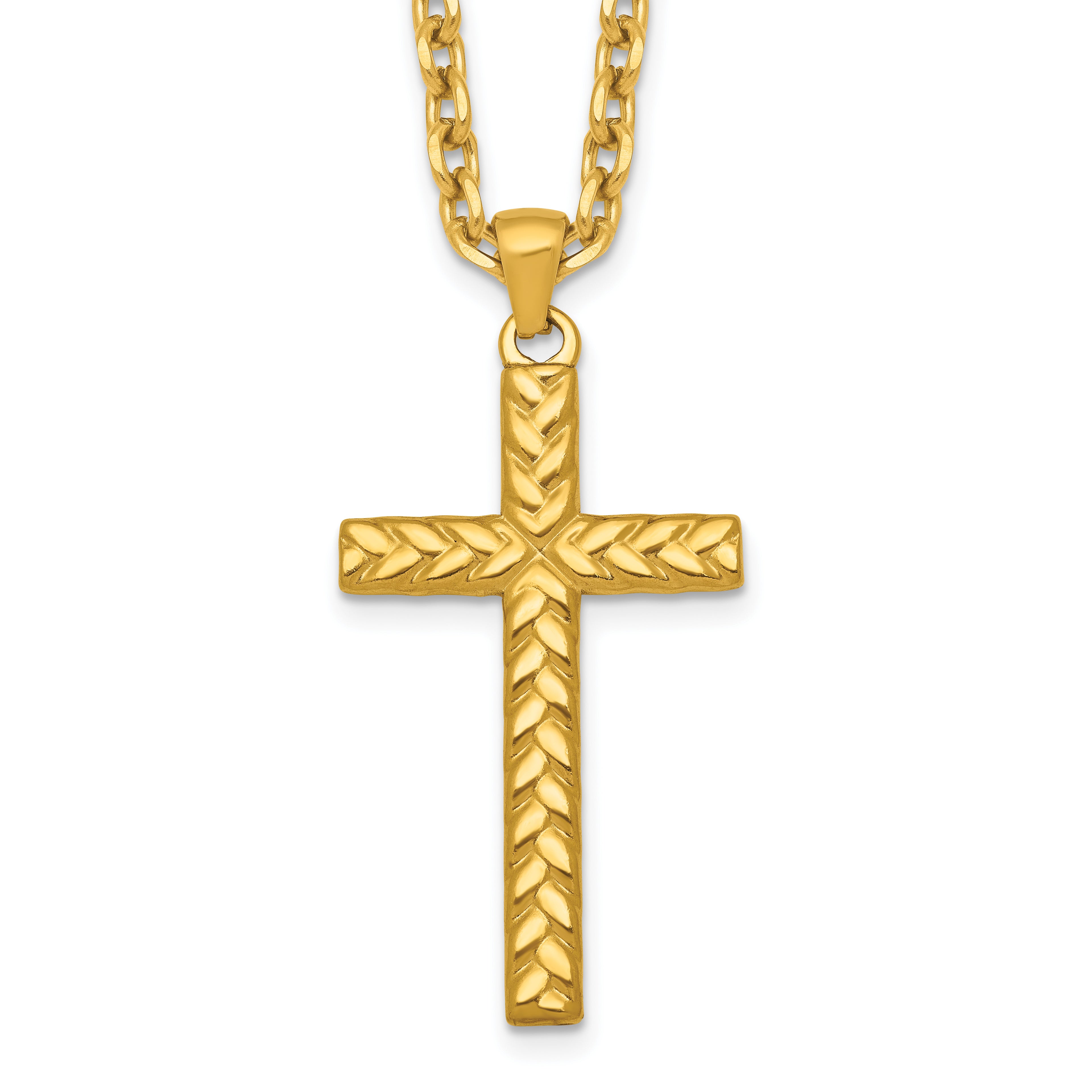 Gold-Tone Polished Cross Stainless Steel Cable Chain Necklace 3.6mm