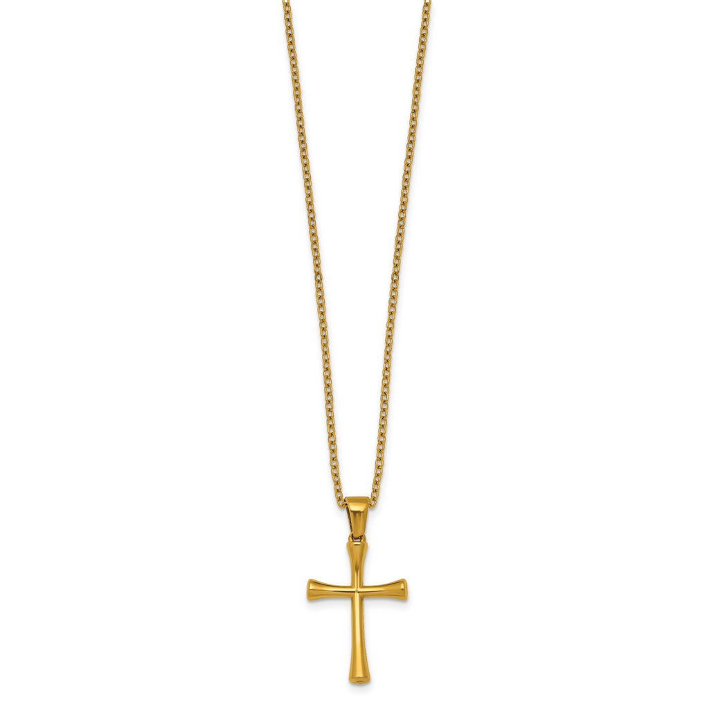 Gold-Tone Polished Cross Stainless Steel Cable Chain Necklace 24in