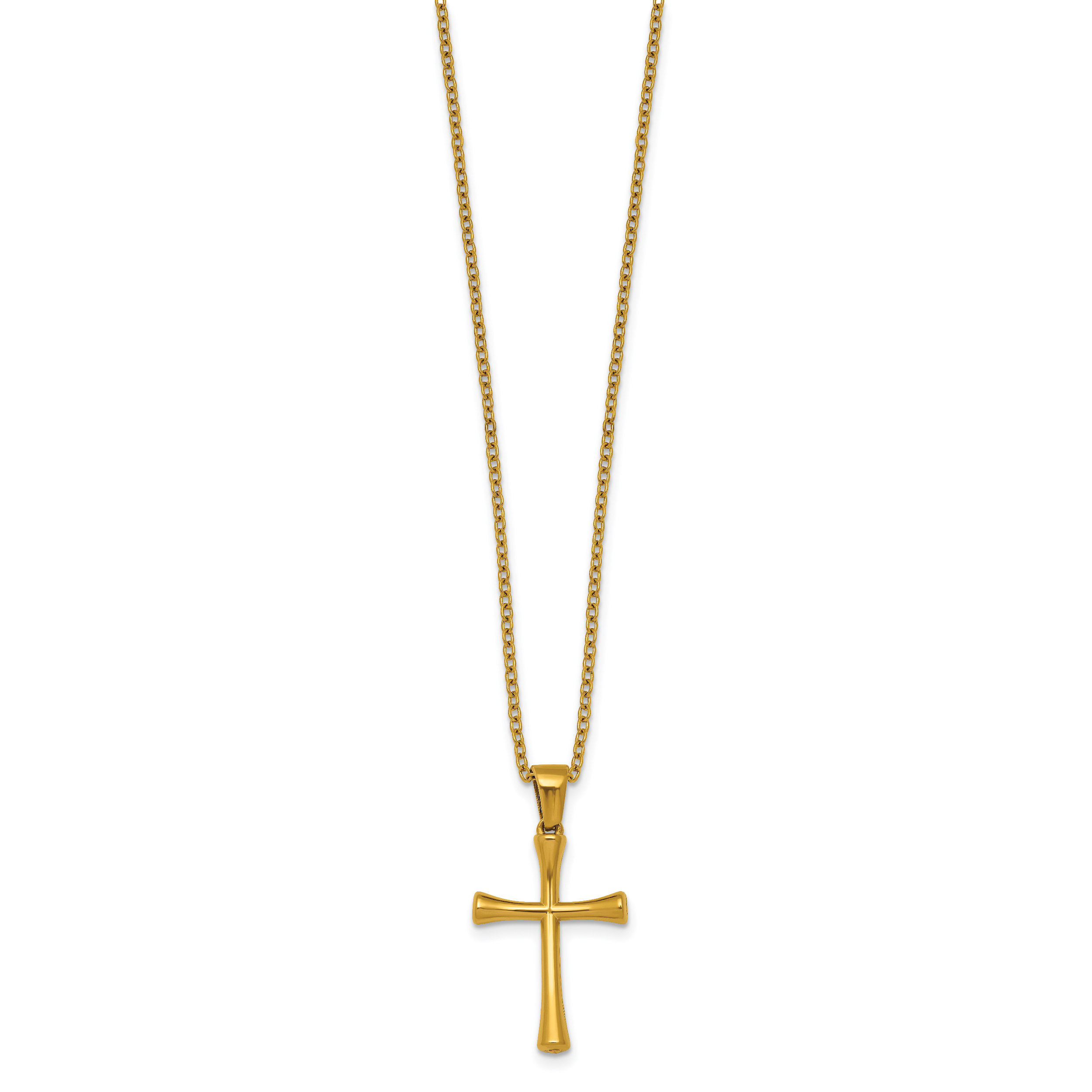 Gold-Tone Polished Cross Stainless Steel Cable Chain Necklace 24in