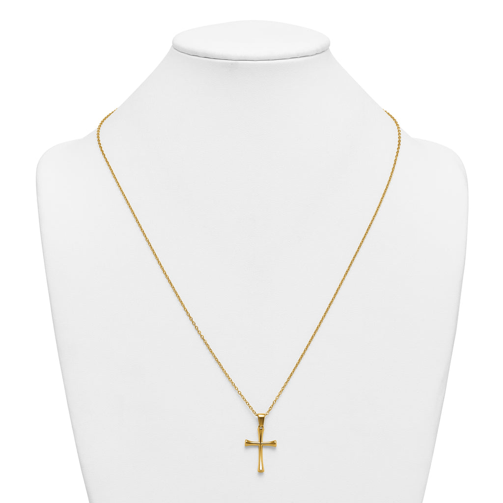 Gold-Tone Polished Cross Stainless Steel Cable Chain Necklace 24in