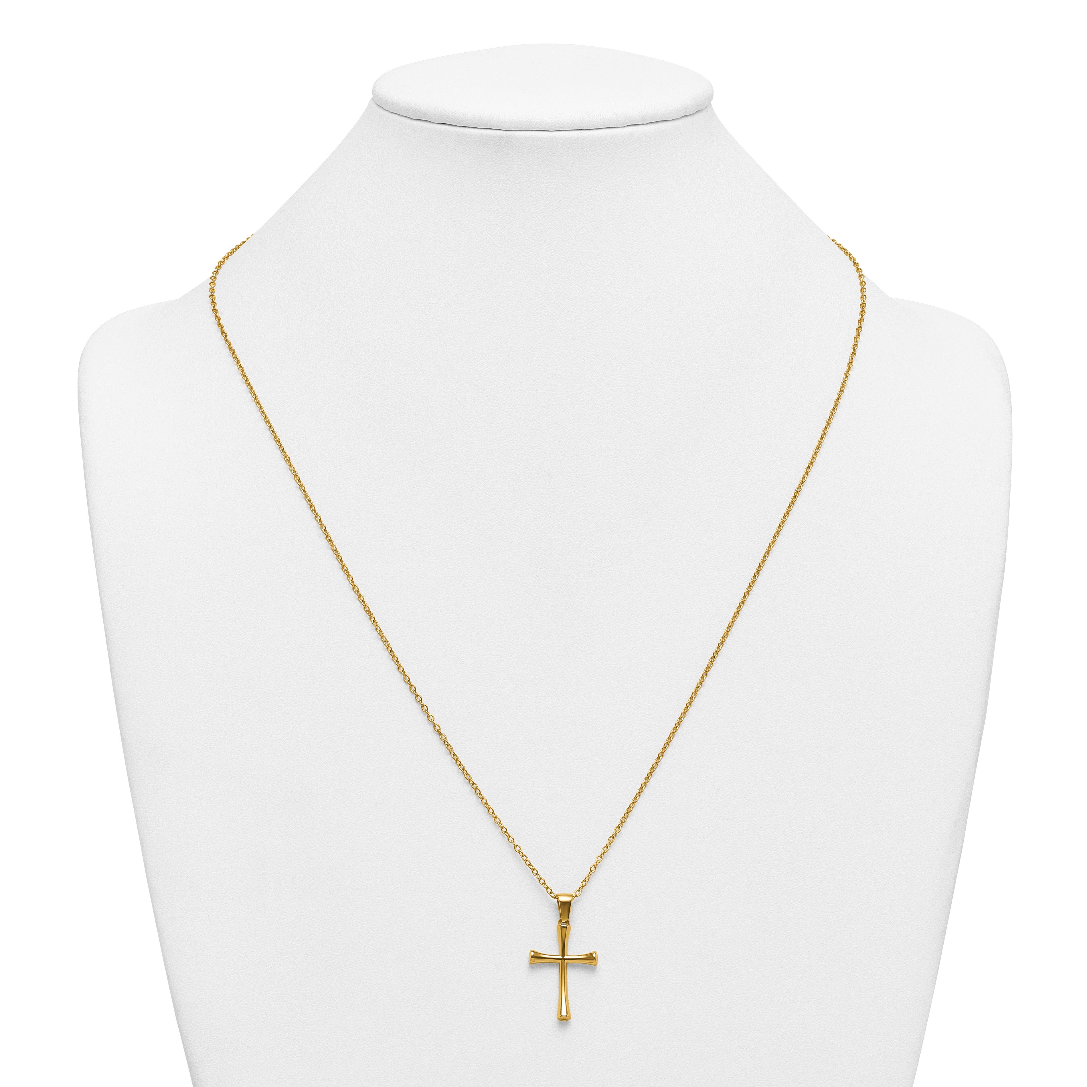 Gold-Tone Polished Cross Stainless Steel Cable Chain Necklace 24in