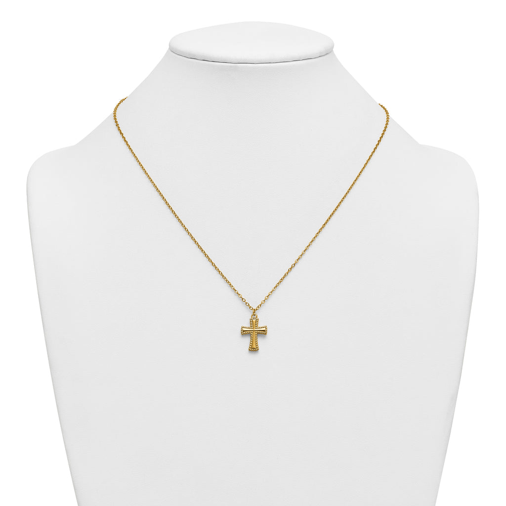 Gold-Tone Polished Cross Stainless Steel Cable Chain Necklace 20in