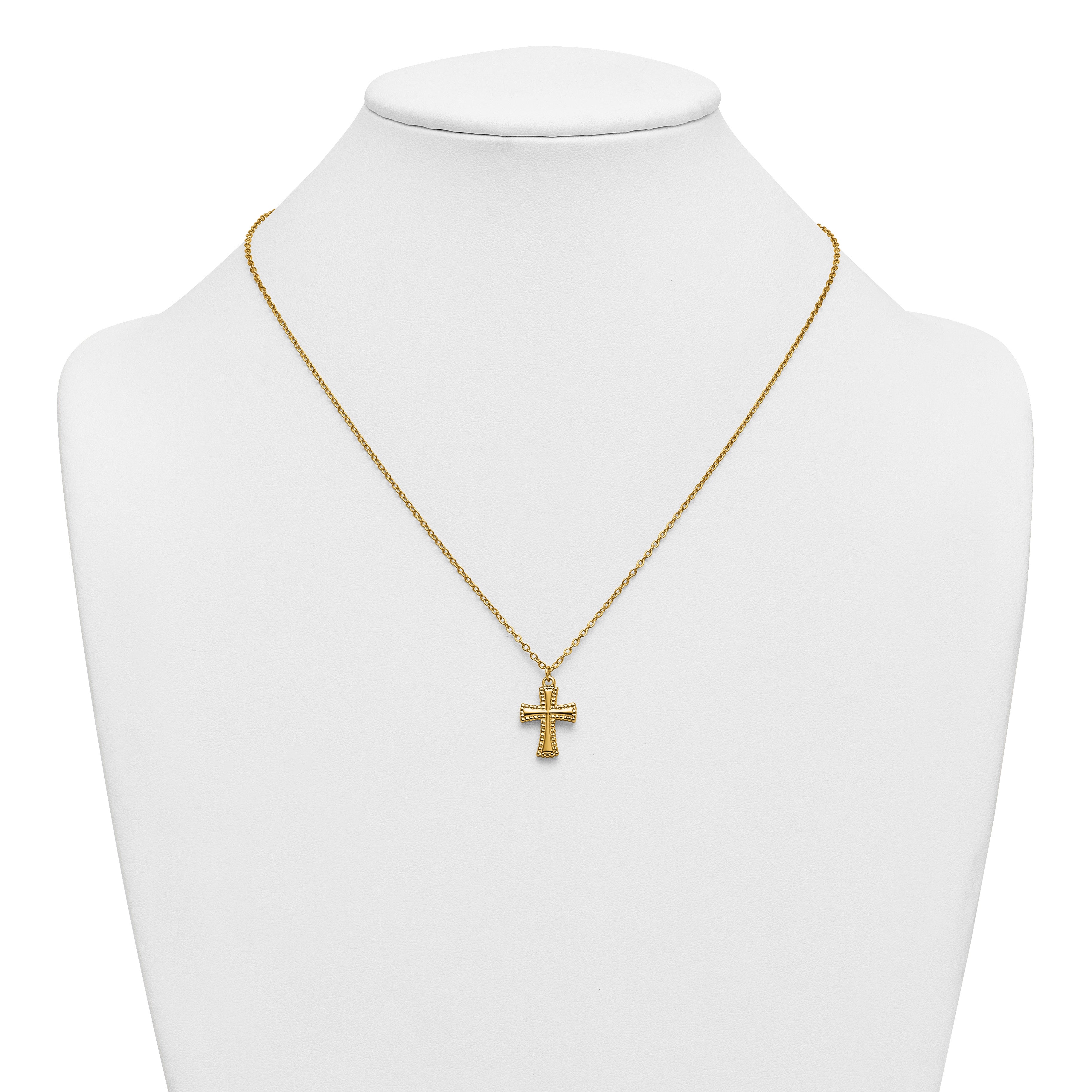 Gold-Tone Polished Cross Stainless Steel Cable Chain Necklace 20in