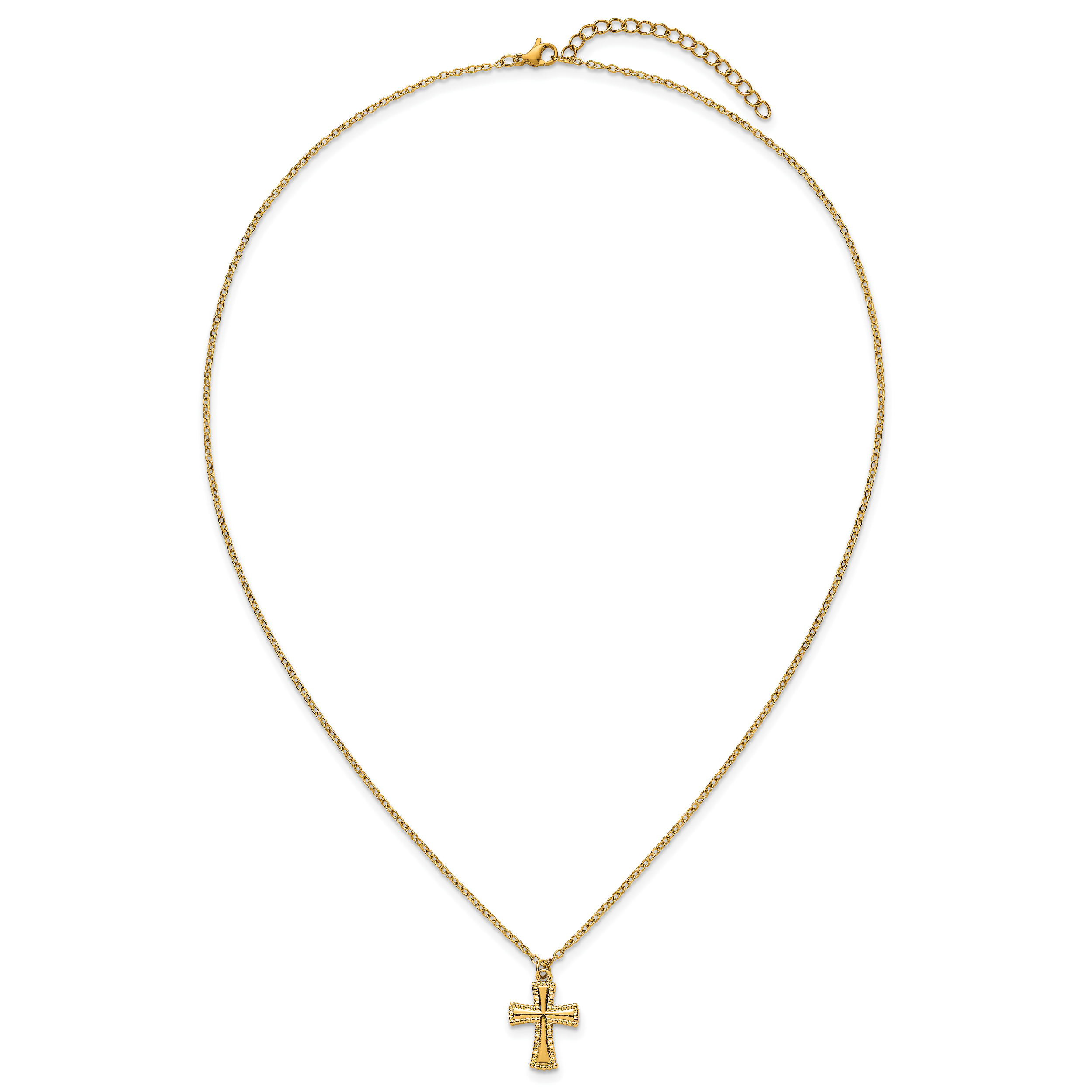 Gold-Tone Polished Cross Stainless Steel Cable Chain Necklace 20in
