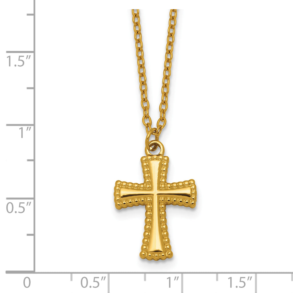 Gold-Tone Polished Cross Stainless Steel Cable Chain Necklace 20in