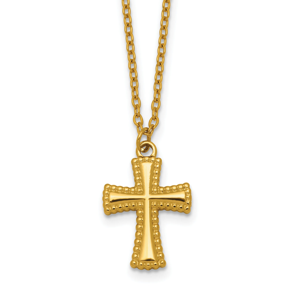 Gold-Tone Polished Cross Stainless Steel Cable Chain Necklace 20in