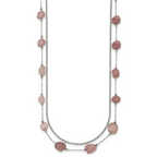Polished Pink Other Quartz Stainless Steel Cable Chain Necklace