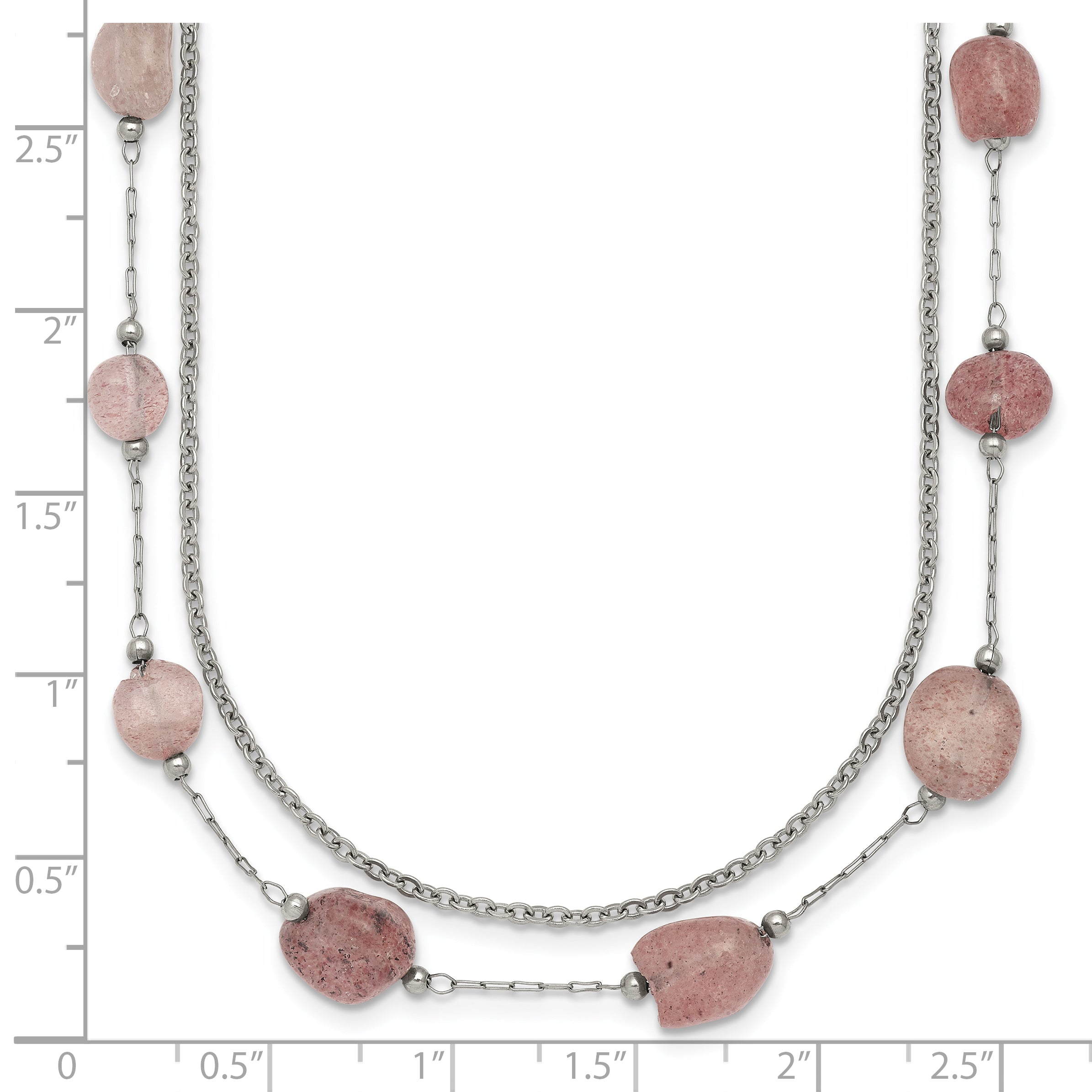 Polished Pink Other Quartz Stainless Steel Cable Chain Necklace