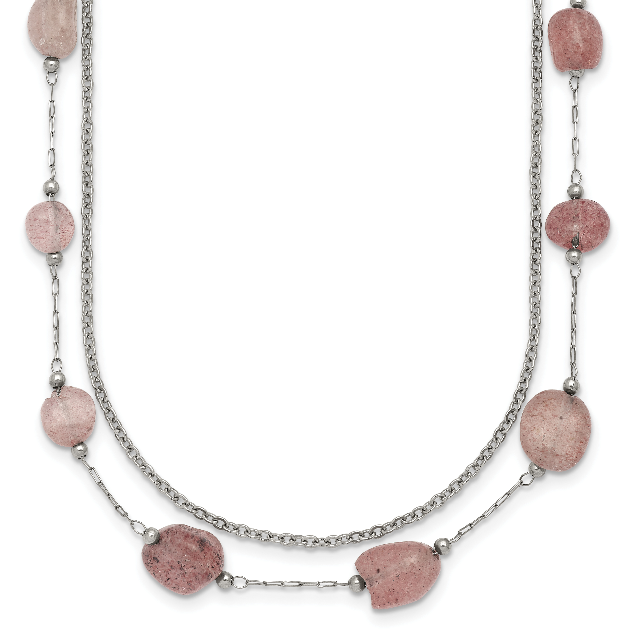 Polished Pink Other Quartz Stainless Steel Cable Chain Necklace Main image
