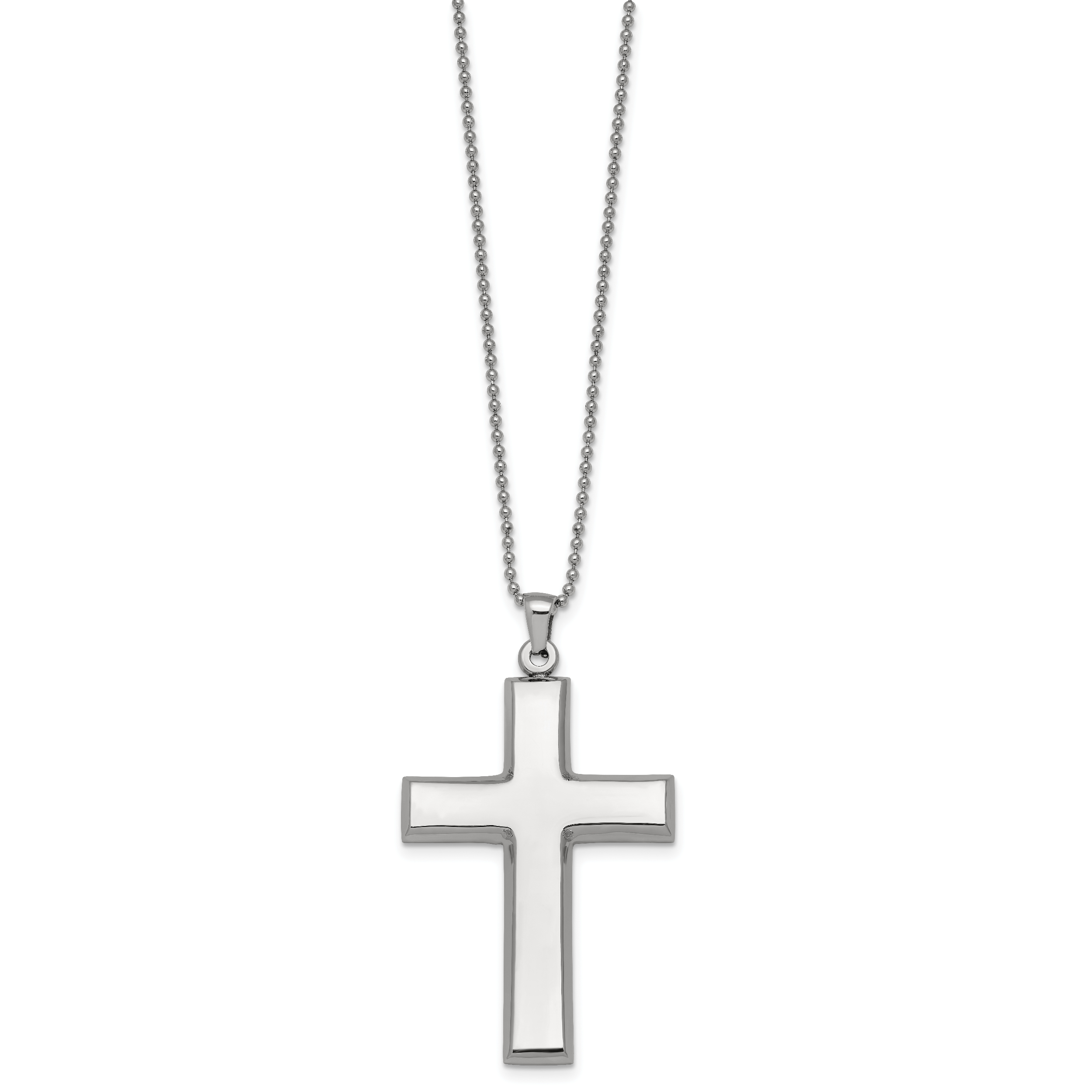 Polished Cross Stainless Steel Ball (Beaded) Chain Necklace Secondary image