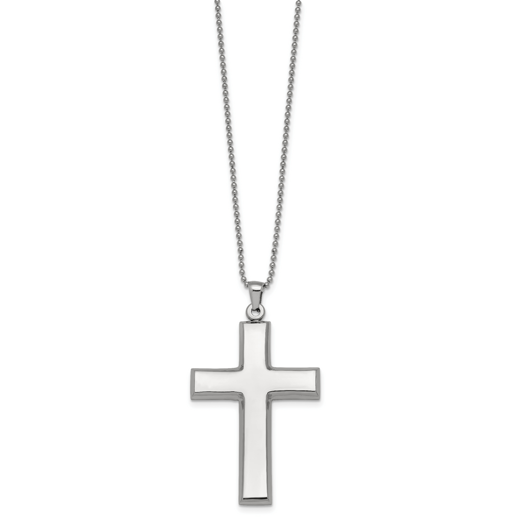 Polished Cross Stainless Steel Ball (Beaded) Chain Necklace