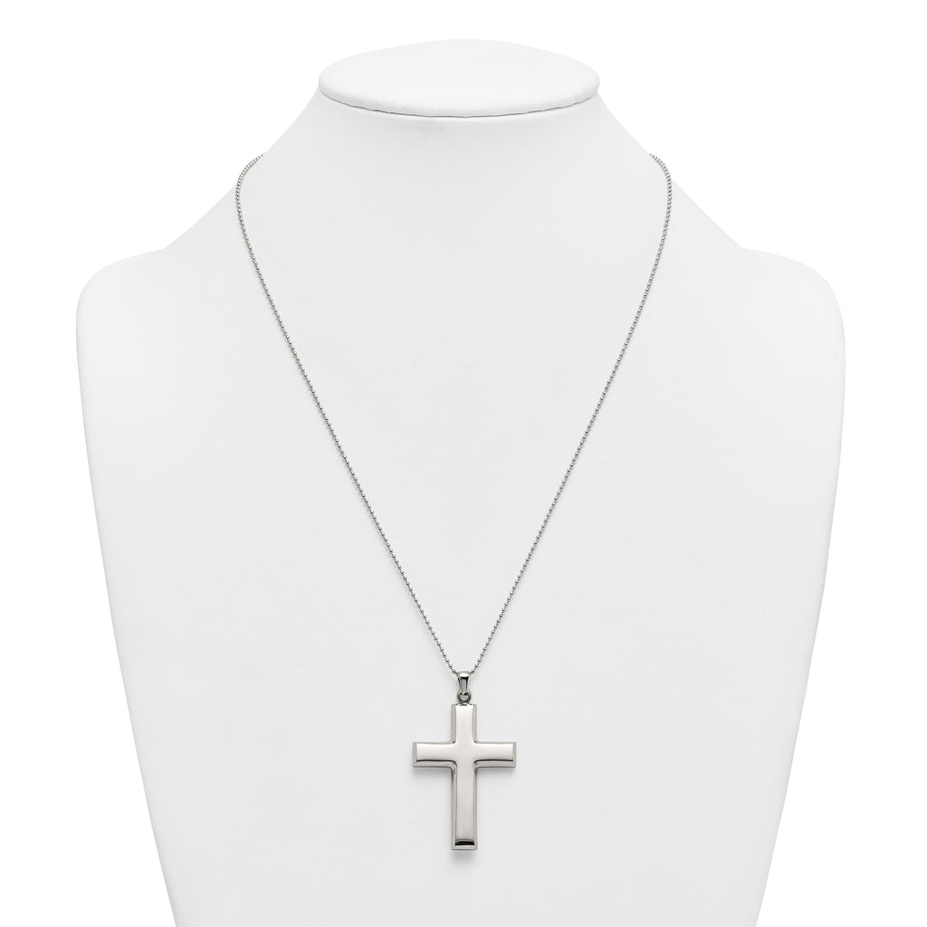 Polished Cross Stainless Steel Ball (Beaded) Chain Necklace