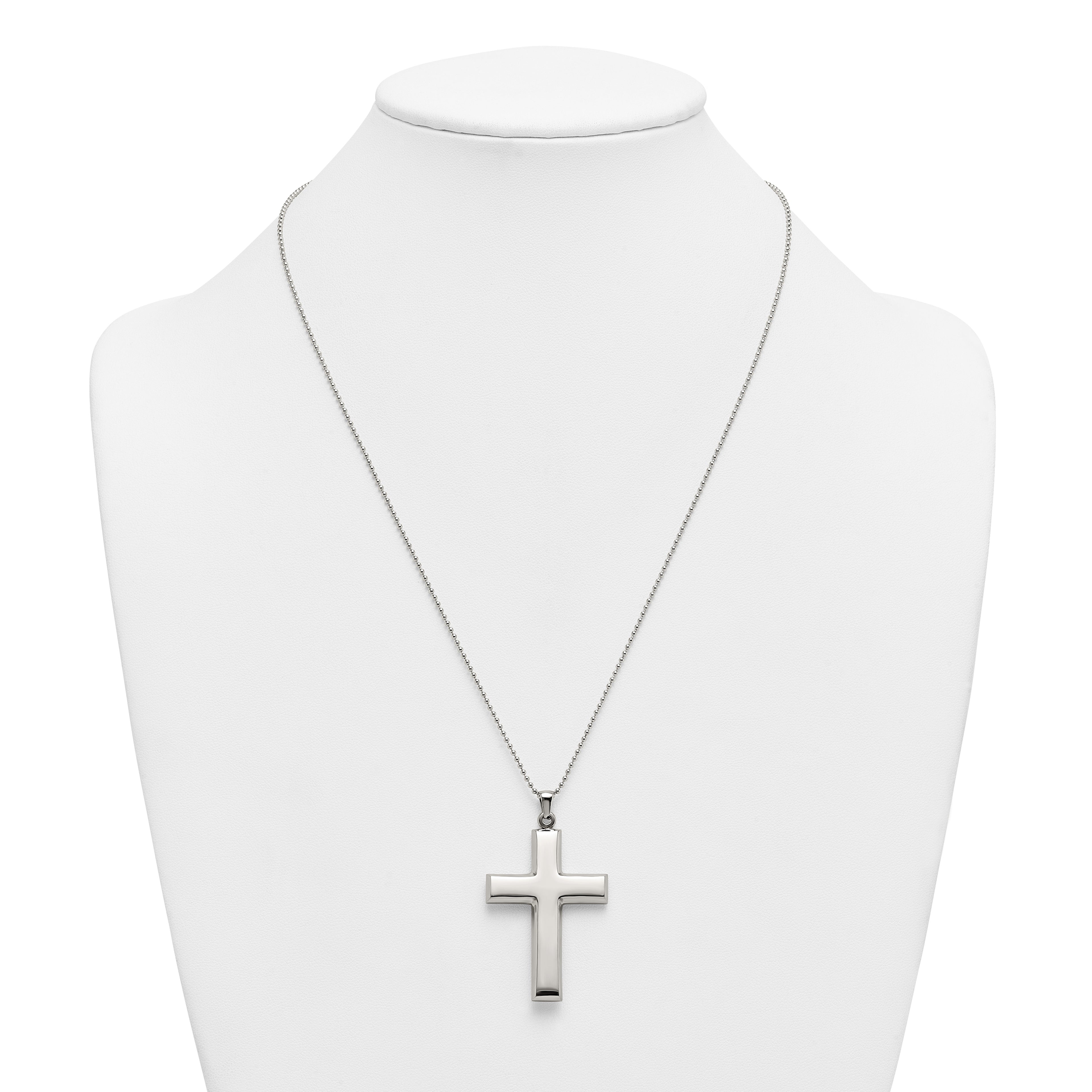 Polished Cross Stainless Steel Ball (Beaded) Chain Necklace