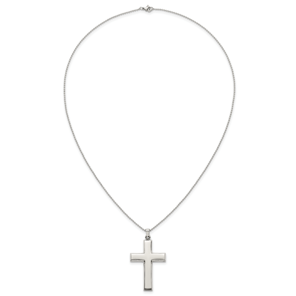 Polished Cross Stainless Steel Ball (Beaded) Chain Necklace