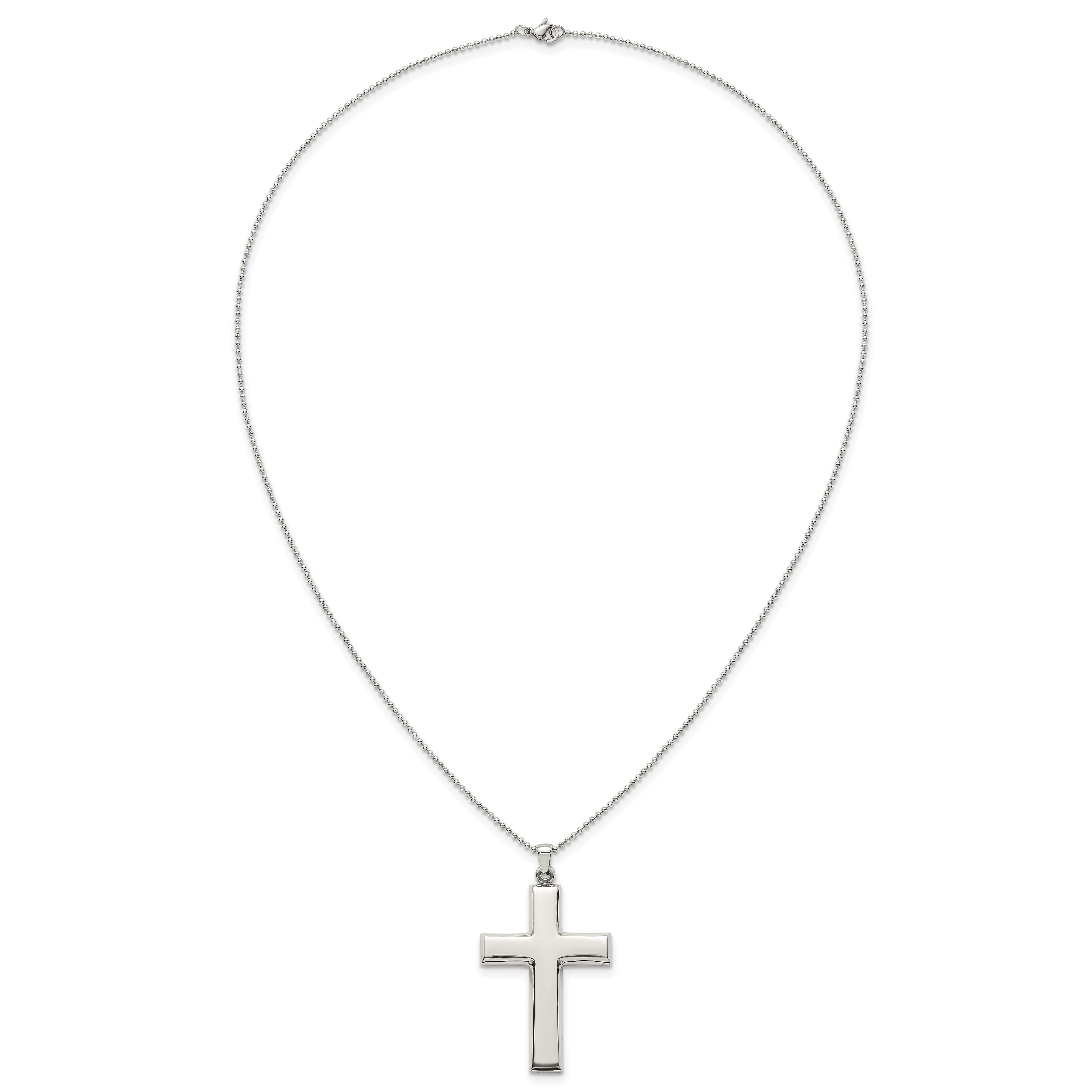 Polished Cross Stainless Steel Ball (Beaded) Chain Necklace