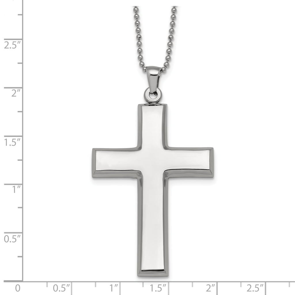 Polished Cross Stainless Steel Ball (Beaded) Chain Necklace