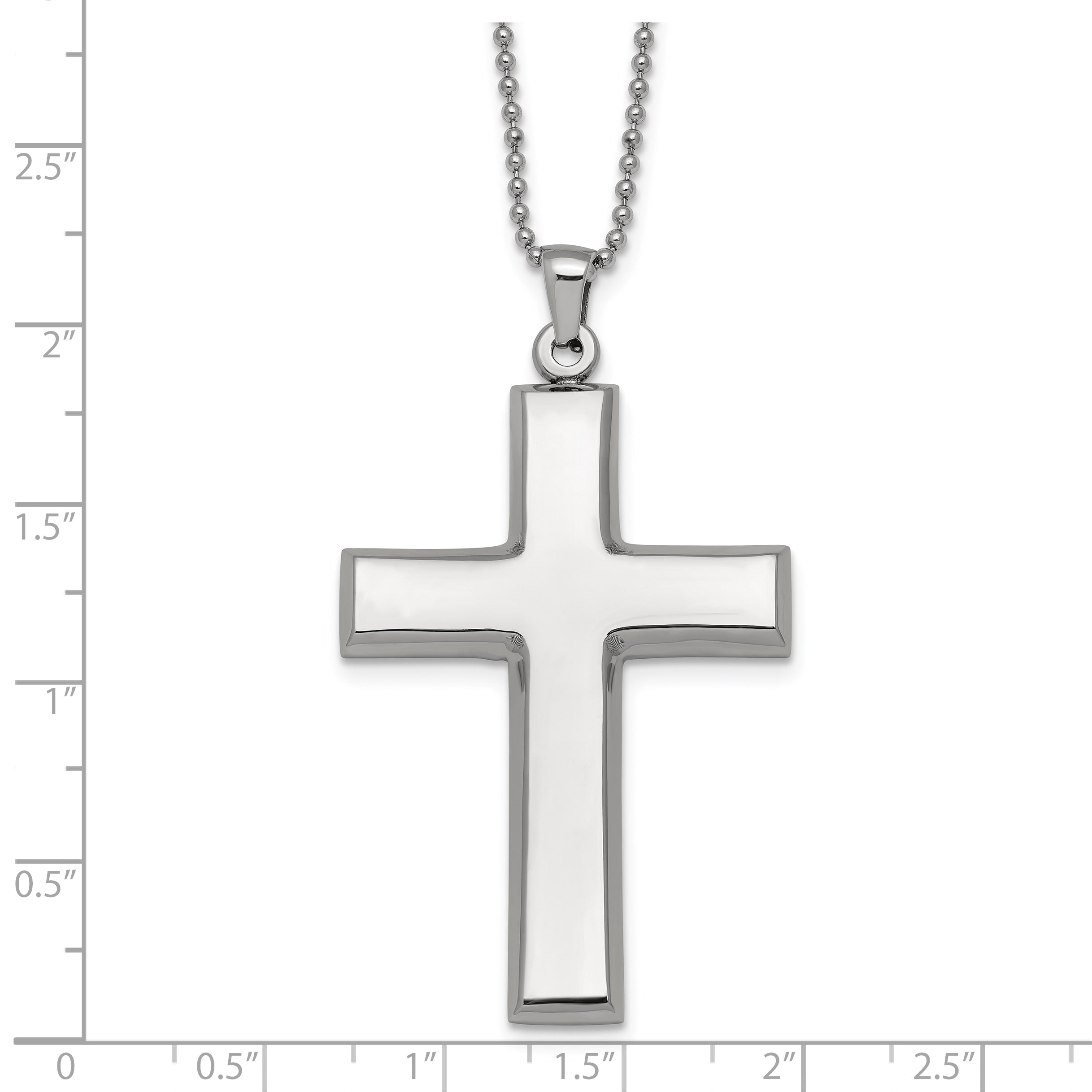 Polished Cross Stainless Steel Ball (Beaded) Chain Necklace