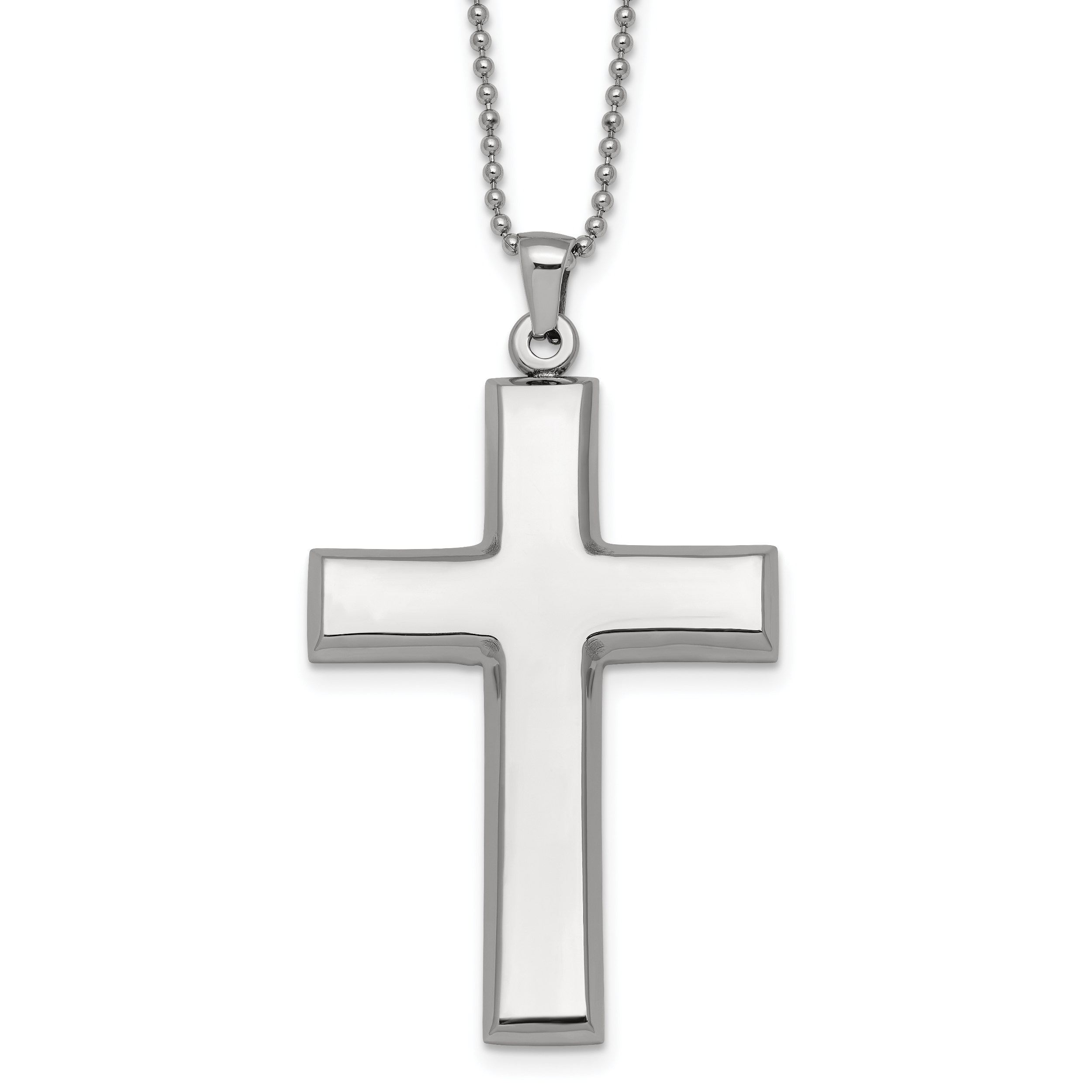Polished Cross Stainless Steel Ball (Beaded) Chain Necklace