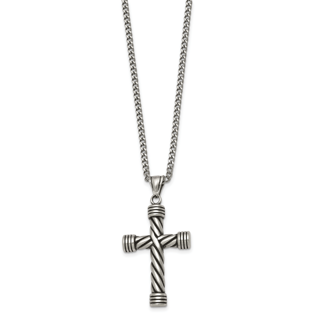 Antiqued Cross Stainless Steel Necklace