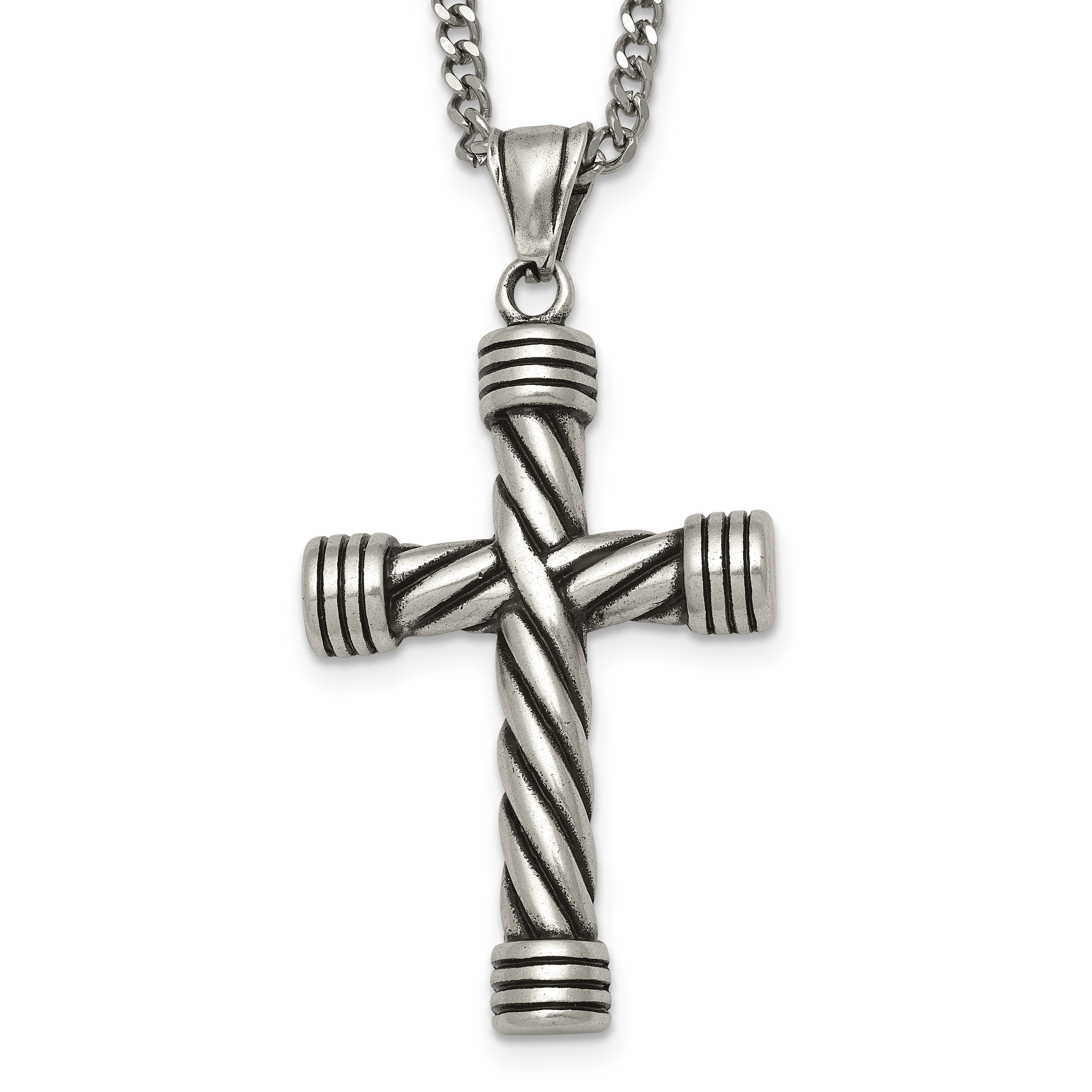 Antiqued Cross Stainless Steel Necklace