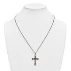 Antiqued Budded Crucifix Stainless Steel Necklace