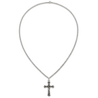 Antiqued Budded Crucifix Stainless Steel Necklace