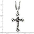 Antiqued Budded Crucifix Stainless Steel Necklace