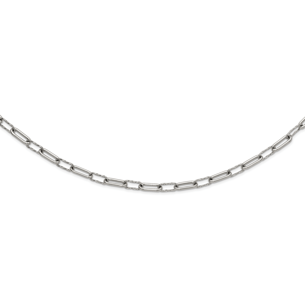 Polished Textured Stainless Steel Paperclip Chain Necklace 8mm