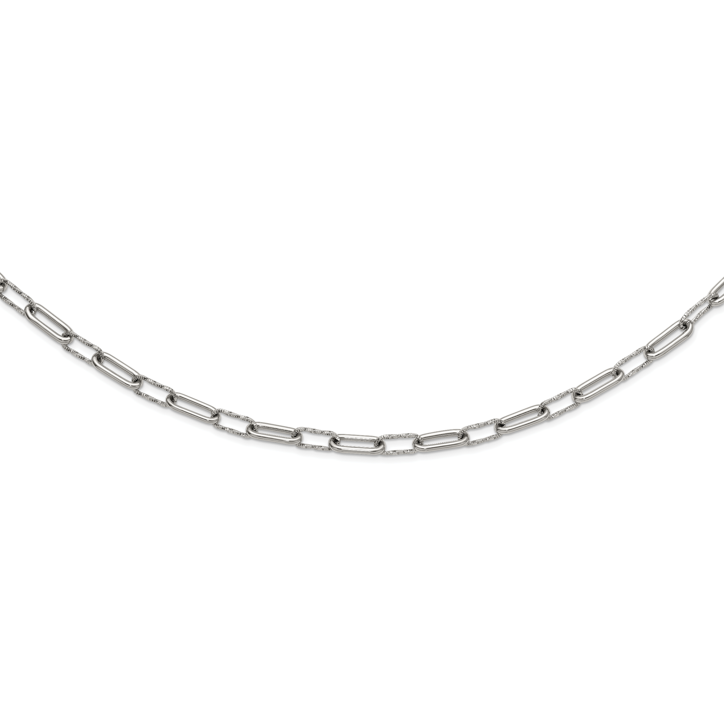 Polished Textured Stainless Steel Paperclip Chain Necklace 8mm