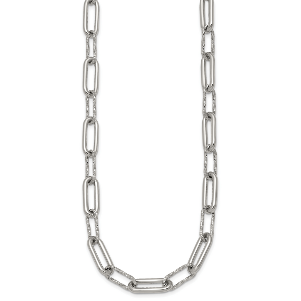 Polished Textured Stainless Steel Paperclip Chain Necklace 8mm