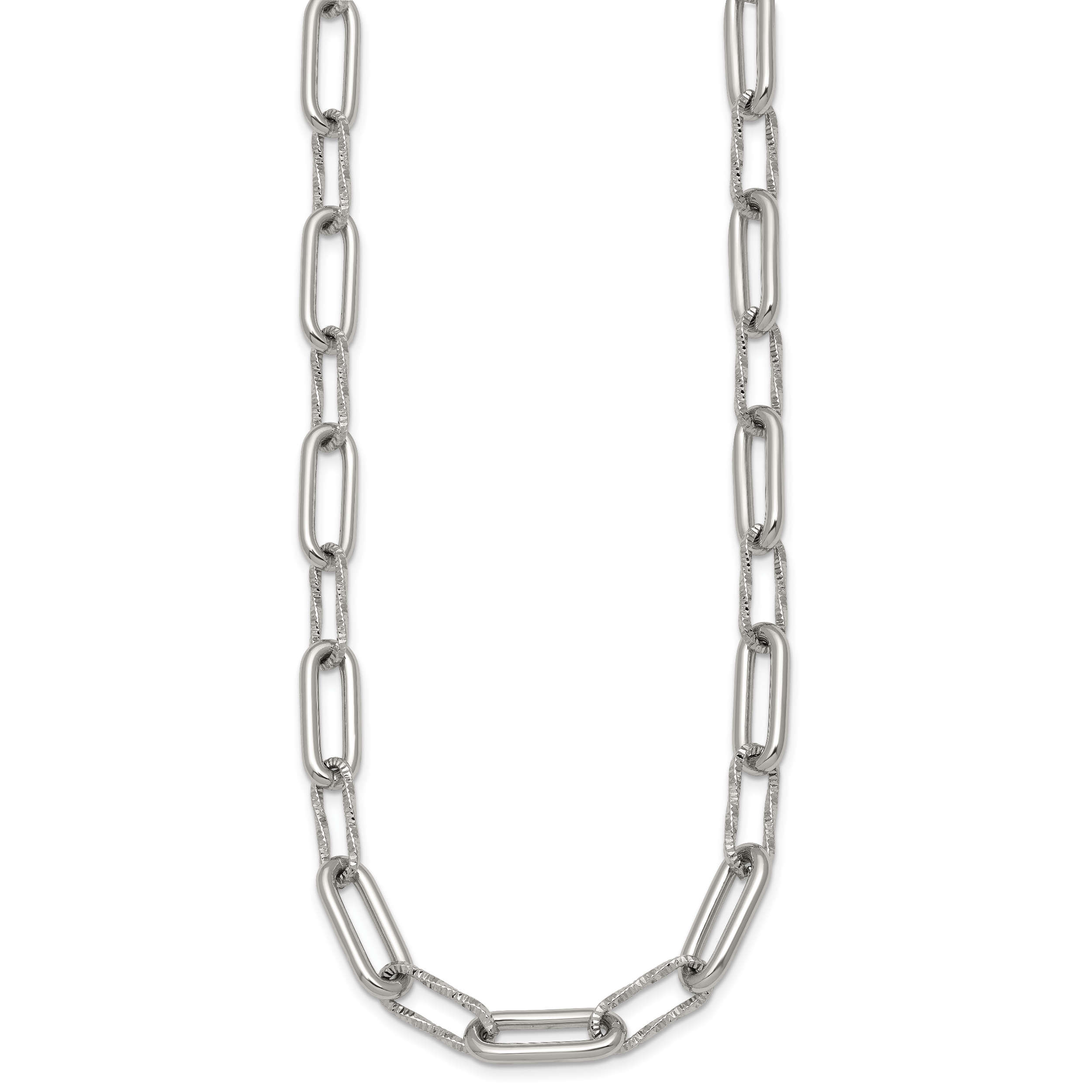 Polished Textured Stainless Steel Paperclip Chain Necklace 8mm