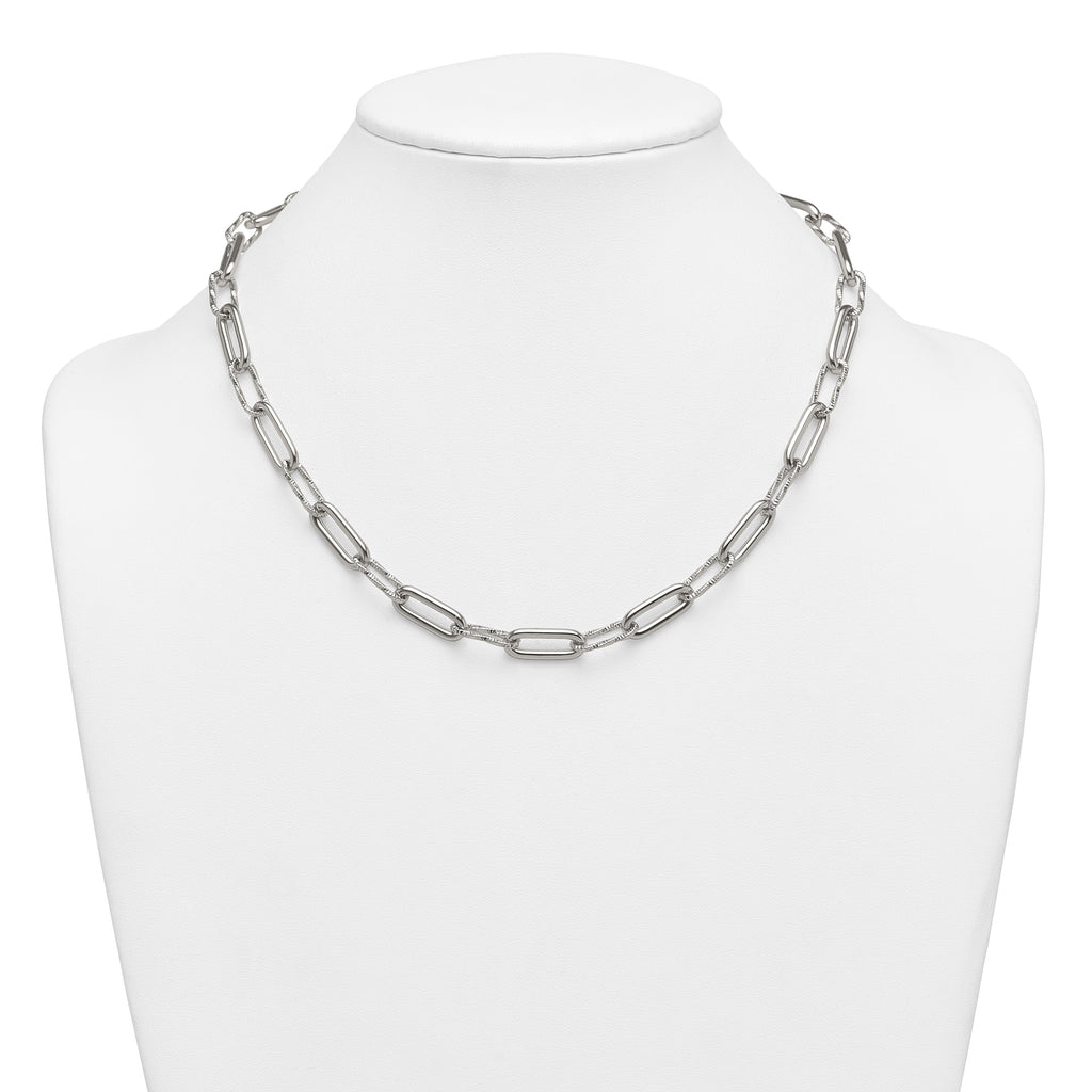 Polished Textured Stainless Steel Paperclip Chain Necklace 8mm